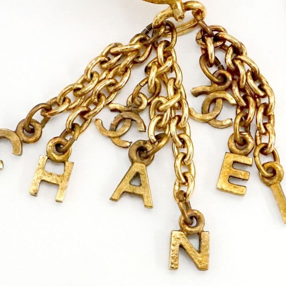 CHANEL CC Logos Fringe Dangle Clip-On Earrings Gold Tone Auth w/Box h1101 - Picture 4 of 7
